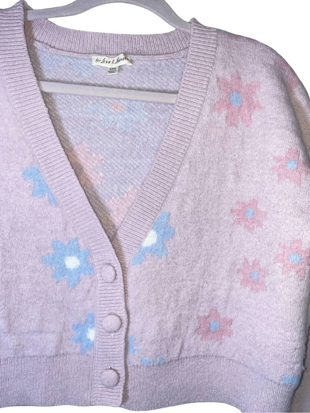 For Love & Lemons Lavender Floral Cropped Cardigan -‎ Pastel Knit Sweater - XS